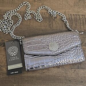 Vince Camuto Kisho Croc Embossed Leather Wallet Crossbody Front Snap Not Perfect